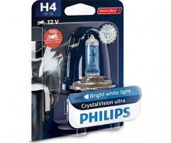 Philips H4 CrystalVision ultra moto Bright white light 10G Extra Xenon effect 12V