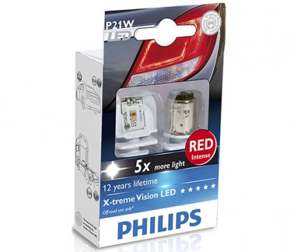 Philips Led PR21W 12/24V RED έντονο κόκκινο μονοπολική σετ 2 τμχ