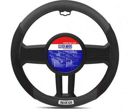 Sparco Steering Wheel Cover Suede red stitching 37-38cm SPC1112BK