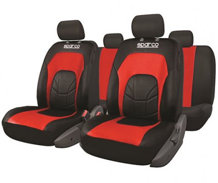 Sparco κάλυμμα καθισμάτων Δερματίνη-ύφασμα κόκκινο - μαύρο σετ 4 τμχ
