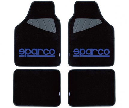 Sparco Μοκέτα Μαύρη με λάστιχο και μπλε logo σετ 4 τμχ SPC1901A