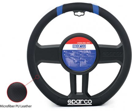 Sparco Κάλυμμα Τιμονιού Δερματίνη μαύρο - μπλέ (flat bottom) SPC1114BL