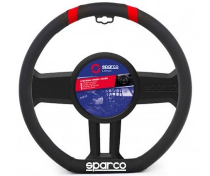 Sparco Κάλυμμα Τιμονιού Δερματίνη μαύρο - κόκκινο (flat bottom) SPC1114RD