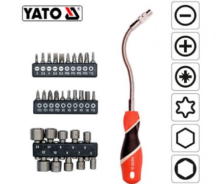 Yato Επαγγελματικό Κατσαβίδι Εύκαμπτο 215mm 1/4'' με μύτες σετ 31τμχ YT-25972