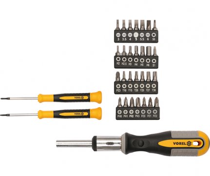 Vorel Ratchet screwdriver with tips set 31 pcs 64655
