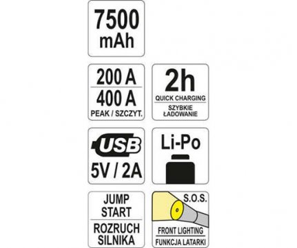 Yato Εκκινητής Μπαταρίας (Starter) & Power Bank 7500mAh 2 σε 1 YT-83080