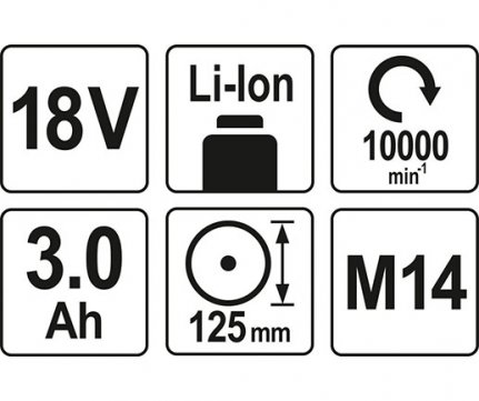 Yato Γωνιακός Τροχός 125mm Μπαταρίας 18V Επαγγελματικός με 2x3Ah μπαταρίες YT-82828