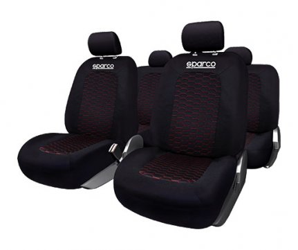 Sparco seat cover 100% Polyester Black – red set of 4 pcs