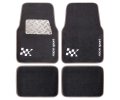 RaceSport Car Floor Mats Black Racing with Silver Aluminum Outline + Lettering Set of 4