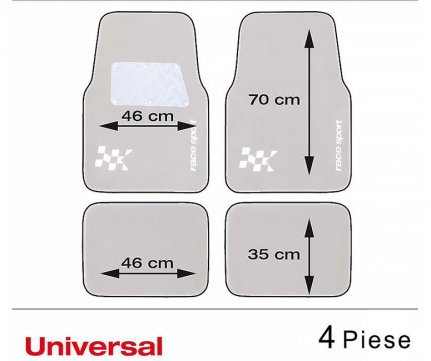 RaceSport Car Floor Mats Black Racing with Silver Aluminum Outline + Lettering Set of 4