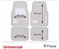 RaceSport Car Floor Mats Black Racing with Silver Aluminum Outline + Lettering Set of 4