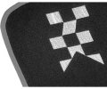 RaceSport Car Floor Mats Black Racing with Silver Aluminum Outline + Lettering Set of 4