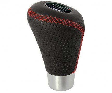RaceSport Μπουλ Λεβιέ Leather Gear Knob Μαύρο – Κόκκινες Ραφές Δερμάτινο