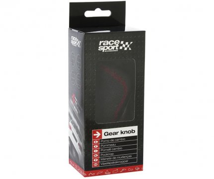 RaceSport Μπουλ Λεβιέ Leather Gear Knob Μαύρο – Κόκκινες Ραφές Δερμάτινο