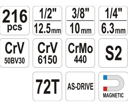 Yato Κασετίνα επαγγελματική 1/2'' & 3/8'' & 1/4'' 216 τμχ YT-38841