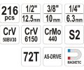 Yato Κασετίνα επαγγελματική 1/2'' & 3/8'' & 1/4'' 216 τμχ YT-38841