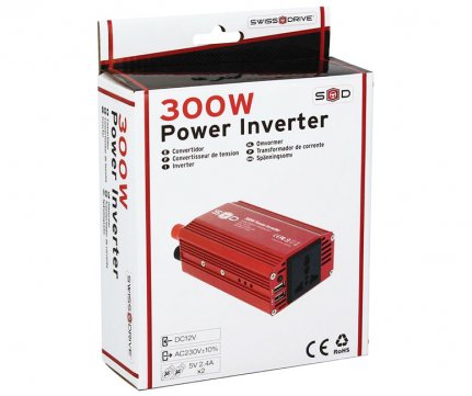 Swiss Drive Car Power Inverter from 12V to 230V 300W + 2 usb 2.4A
