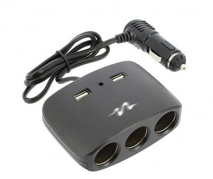 Pulse Triple Cigarette Lighter Adapter + 2 USB 2.1A Black 120W 12/24V