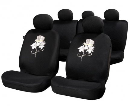 Racesport Seat Covers Rose & Skull Black set of 15 pcs